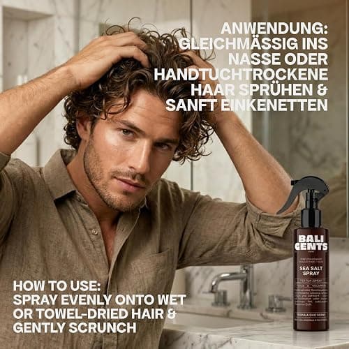 BALI GENTS Sea Salt Spray – Styling Spray für natürliche Beach Waves & strukturierte Undone Looks – Für Volumen, Griffigkeit & Textur – Mit Panthenol & Reisprotein – 175 ml thumbnail 2