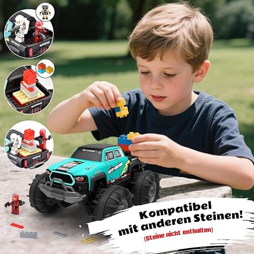 4WD Amphibisches Ferngesteuertes Auto,RC Auto wasserdicht mit Gestensensor,LED Licht & 2 Akkus,Geschenk für Jungen & Mädchen 4-12 Jahre,Spielzeugauto für Sand,Wasser & Gelände,Baustein-kompatibel thumbnail 3