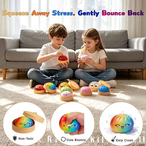 Glitter Dumpling Squishy Box Bulk,4Inch Surprise Dumpling Squishy Stress Ball,Squishy Bun,Random 14 Colors Mystery Gift Box for Adult Classroom Prizes Party Favor (random-6pcs-A) thumbnail 4