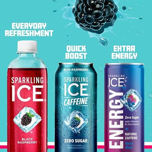 Sparkling Ice Caffeine Blue Raspberry Sparkling Water with Caffeine, Zero Sugar, with Antioxidants and Vitamins,16 fl oz Cans (Pack Of 12) thumbnail 6