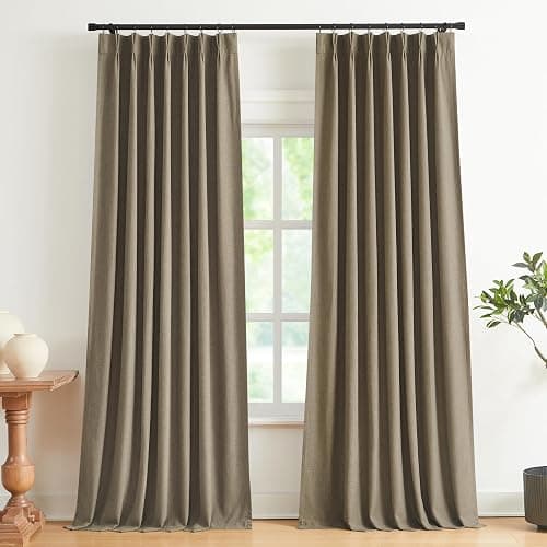 Vision Home Brown Pinch Pleated Full Blackout Curtains Linen Blended Room Darkening Window Curtains 95 inch for Living Room Bedroom Thermal Insulated Pinch Pleat Drapes with Hooks 2 Panel 40" Wx95 L - Image 1