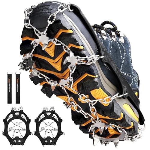 Crampons Ice Cleats Traction Snow Grips for Boots Shoes Women Men Kids Anti Slip 19 Stainless Steel Spikes Safe Protect for Hiking Fishing Walking Climbing Mountaineering - Image 1