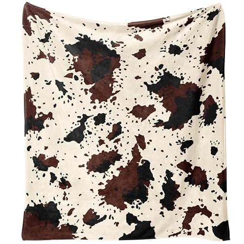 Yiyhuxf Cow Print Blanket Animal Brown Black Milky White Faux Fur Throw Blankets Western Cute Flannel Fleece Decorative Bed Sofa Office Blanket 60"x50" - Image 1