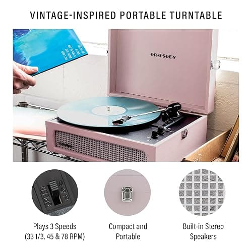 Crosley CR8017B-AM Voyager Vintage Portable Vinyl Record Player Turntable with Bluetooth in/Out and Built-in Speakers, Amethyst thumbnail 2