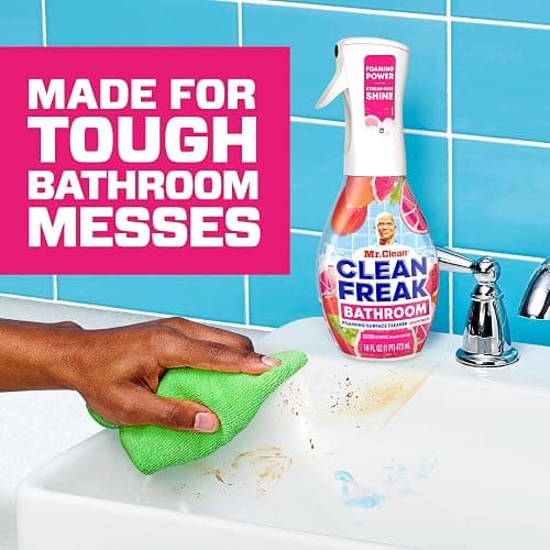 Mr. Clean Clean Freak Foaming Bathroom Surface Cleaner Multi-Surface Spray Starter Kit and Refill Bundle, Grapefruit Scent, 64 fl oz thumbnail 5