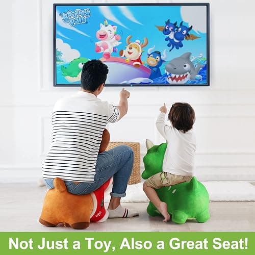 iPlay, iLearn Bouncy Pals Dinosaur Hopper Toy 2 Year Old Boy, Toddler Plush Bounce Animals, Ride on Bouncing Triceratops for Kids, Outdoor Hopping Horse Bouncer, Cool Birthday Gifts 3 4 5 6 Yr Girls - Dinosaur Hopper thumbnail 2