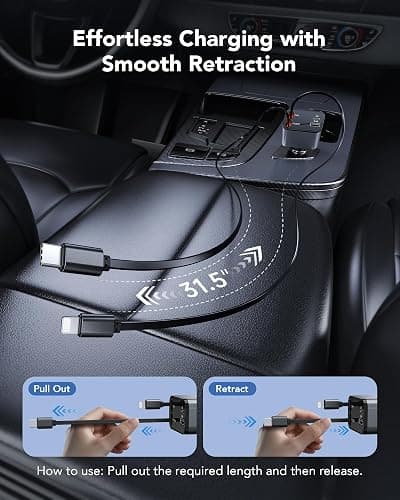 2026 Updated 78W Retractable Car Charger, 4-in-1 Fast Car Phone Charger with 2.6ft Two Retractable Cables and USB C+USB A Car Charging Block Cube, Compatible with iPhone 13 14 15 16 17 Pro Max, Plus thumbnail 4