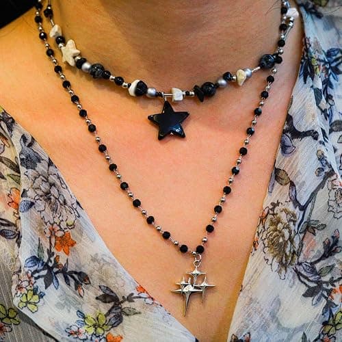 LIRUNQIN 5PCS Y2K Gothic Necklace Set – Star Pendant, Beaded Silver Chain, Grunge Emo Jewelry Pack – Alt Accessories for Women– Fairy Grunge, Alternative, Goth & Y2K Jewelry thumbnail 4