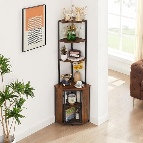 VECELO Corner Cabinet, Tall Storage Shelf, Bookshelf Display Shelves Rack for Living Room, Kitchen, Balcony, Small Space thumbnail 7