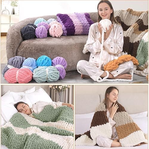 Ecowiaye 2 Stück Dicke Wolle, 500g Chunky Yarn Armstricken Wolle, Dickes Garn zum Häkeln, Flauschig XXL Häkelwolle zum Handstricken für Decke, Schals, Mützen, Haustier Nest (Beige) thumbnail 6