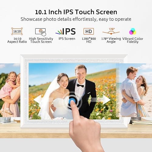 Frameo 10.1" Digital Picture Frame with 32GB Memory White WiFi Electronic Photo Frame 1280 x 800 IPS HD Touch Screen Auto-Rotate Slideshow Wall Mountable Share Photos/Video Remotely Anywhere thumbnail 4