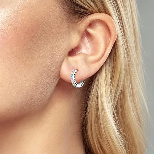 NARMO 925 Sterling Silver Earrings for Women Colored Huggie Hoop Earrings thumbnail 4