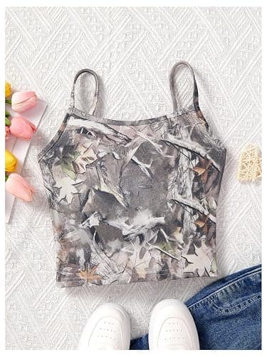 RoseSeek Girl's Camo Graphic Camisole Tops Spaghetti Strap Vintage Summer Crop Tank Tops Trendy thumbnail 2