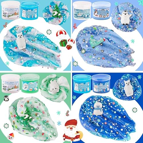 6 Packs Snow Slime Kit - Cloud, Butter, Clear, Water & Crunchy Varieties With Add-ins - Fluffy Making Set for Girls & Boys Party Bag Fillers, 360ml thumbnail 7