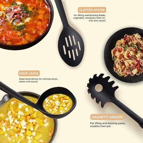 TJ POP Kitchen Utensils Set, 7PCS Cooking Utensils Set 410F° Heat Resistant & Non-stick Food Nylon Kitchen Gadgets Accessories For Cookware, BPA Free Kitchen Tools Gift (Black) thumbnail 3