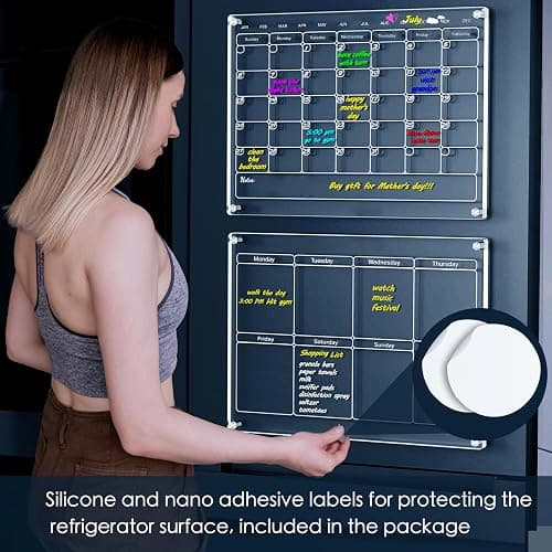 LUVIEC Acrylic Calendar for Fridge, Magnetic Calendar for Fridge - Magnetic Fridge Calendar Monthly and Weekly Calendar for Fridge, Reusable Planner Board Calendar Includes 6 Markers 6 Colors thumbnail 7
