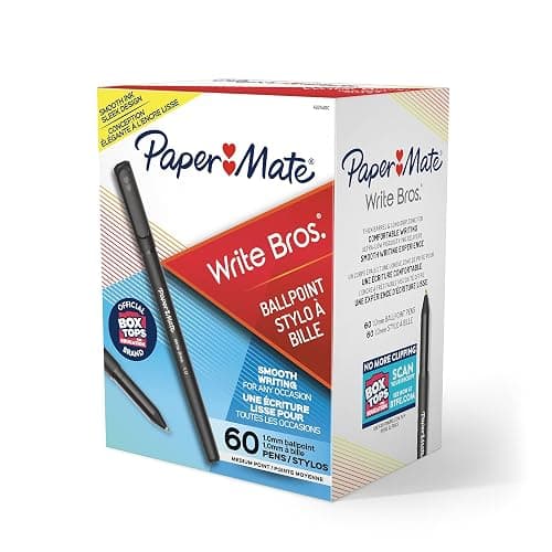 Paper Mate Ballpoint Pens, Write Bros. Black Ink Pens, Medium Point (1.0mm), 60 Count - Bulk Office Supplies - Image 1