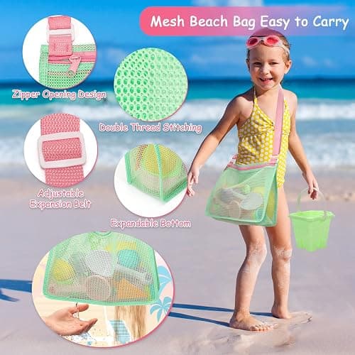 Tagitary Beach Sand Toys for Kids, Beach Toys 23PCS Set with Ice Cream Cake Sand Molds, Mesh Beach Bag, Bucket, Watering Can, Shovel, Rake - Ideal for Toddler Sandbox, Outdoor Play and Beach Travel thumbnail 4