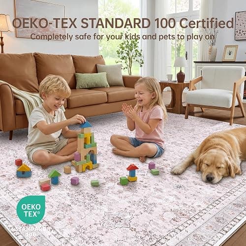 Sasttie 5x7 Area Rugs, Ultra-Soft Washable Rug, Low Pile Foldable Thin Carpets with Non-Slip Backing, Skin-Friendly Stain Resistant Carpet for Living Room, Bedroom, Kitchen, Dorm, 5x7, Pink thumbnail 4
