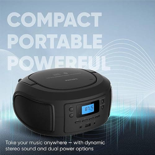 Philips CD Player Portable with Bluetooth, Crystal Clear Sound Top Loading CD Boombox with FM Radio, USB Port & Aux Input, Compact & Lightweight Design, CD-R/CD-RW/MP3 Compatible (Black) thumbnail 5