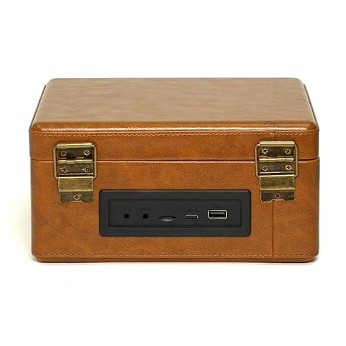 Retro Portable CD Player with Wireless, Rechargeable Battery, USB/TF Card Player, USB-C Charger Jack, Aux in and Earphone Jack, Great Sound Speakers, Remote Control (Brown) thumbnail 6