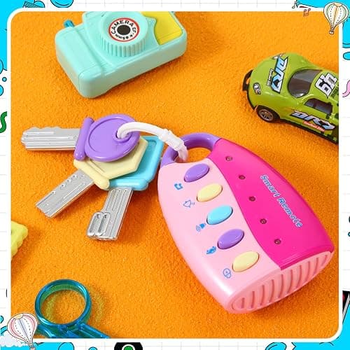 Skylety Musical Smart Remote Car Key Toy with Sound and Lights Fun and Educational Musical Toys for Travel Play(Pink) - Pink thumbnail 2