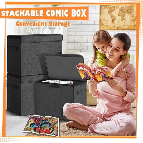 Leffis 2 Pack Collapsible Comic Book Storage Box 15.5" X 7.5" X 11.3", Short Comic Book Box with Handles, Holds 150 Comics Heavy Duty Comic Book Bin thumbnail 5