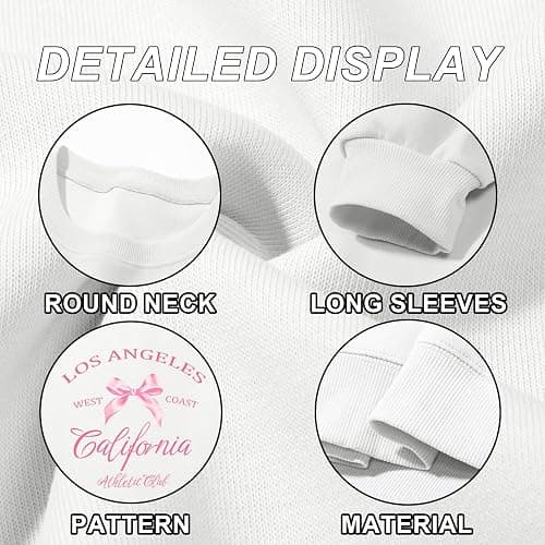 Kelxjia Bow Crewneck Sweatshirt California Los Angeles Sweatshirts for Women Cute Preppy Clothes for Teen Girls Coquette Tops thumbnail 6