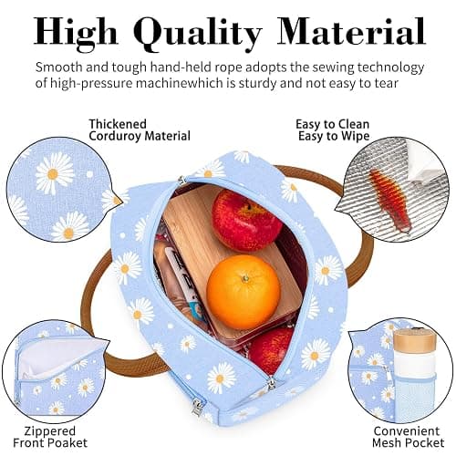Coobiiya Lunch Bag Lunch Box for Women Men, Reusable Cute Lunchbag - Leakproof, Adult Insulated Lunch Box Tote with Large Capacity, Cooler Container for Work, Travel, Office (Blue Daisy) thumbnail 4
