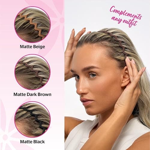 Brushworks Neutral Zig Zag Headbands – 3 Pack | Stylish Wavy Hair Bands for Women & Girls | Comfortable, Non-Slip, Everyday Hair Accessories thumbnail 6