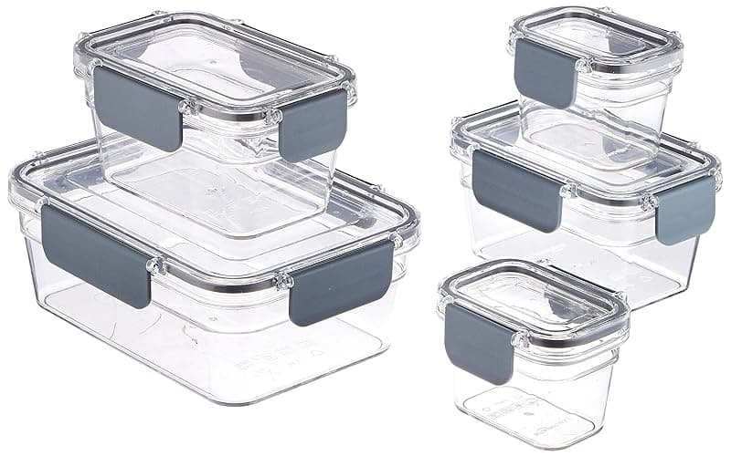 Amazon Basics Large Food Storage Containers - Tritan Plastic Locking, Air Tight, 10 Pieces, Clear - 10 Pieces - Image 1