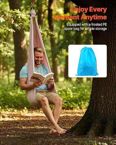 VEVOR Sensory Swing for Kids & Adults, Maximum 300 lbs Load Aerial Silk, Indoor & Outdoor Double Layer Therapy Cuddle Swing with 360° Swivel Hanger, Calming Compression Therapy Swing Hammock, Ash Powder thumbnail 8