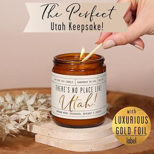 Utah Gifts, Utah Decor for Home - 'There's No Place Like Utah Candle, w/Sagebrush, Bergamot & Juniper I Utah Souvenirs I Utah State Gifts I 9oz Jar, 50Hr Burn, USA Made thumbnail 4