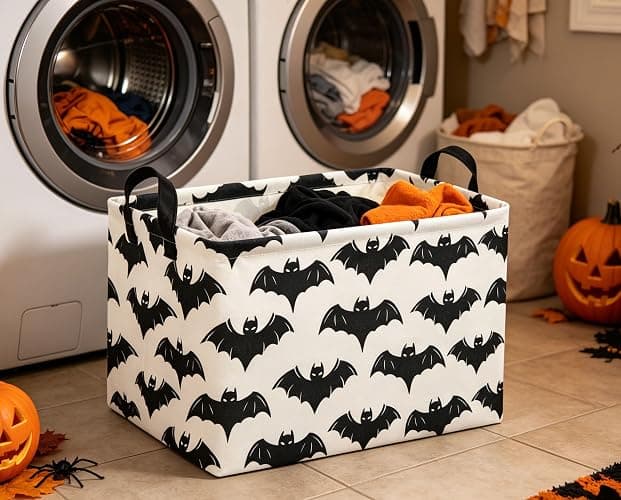 DDBASKET Halloween Basket Empty for Rectangular bat Storage Bins Organizer Bin Box Cute Bat Room Decor for Home(Black Bats) thumbnail 2