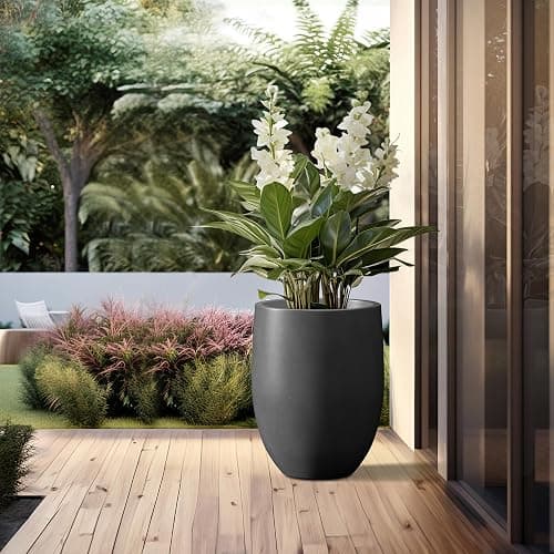 Kante 21.7" H Burnished Black Tall Planter, Large Outdoor Indoor Decorative Pot with Drainage Hole and Rubber Plug, Modern Round Taper Style for Home and Patio thumbnail 5