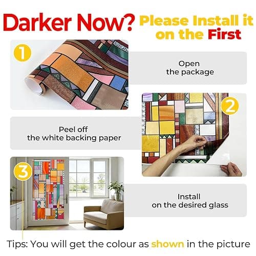 OHTMERU 3D Stained Glass Window Privacy Film, Heat Control UV Blocking Static Cling Decorative Window Film for Bathroom,Front Door,Home Non Adhesive,16.9 x 39.3 inches Autumn Reverie thumbnail 7