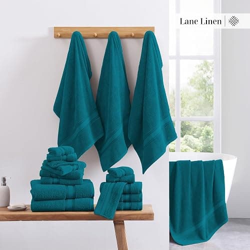 LANE LINEN Luxury 6-Piece Bath Towel Set - 100% Cotton, Quick-Dry, Super Absorbent, Zero Twist - Includes 2 Bath Towels, 2 Hand Towels, 2 Washcloths - Sea Port thumbnail 6