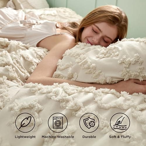 Bedsure Tufted Boho Comforter Set Twin Size - Beige Boho Bed Set, GentleSoft™ 2 Pieces Farmhouse Shabby Chic Embroidery Bedding, Gifts for Woman, Soft Jacquard Twin Comforter for All Seasons thumbnail 5