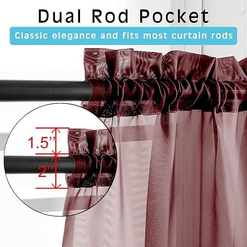 OVZME Burgundy Sheer Curtains 84 inch Length 2 Panels Set, Light Filtering Sheer Privacy Curtain Drapes, Rod Pocket Window Treatments Voile Curtains for Living Room Bedroom, 42" W x 84" L thumbnail 3
