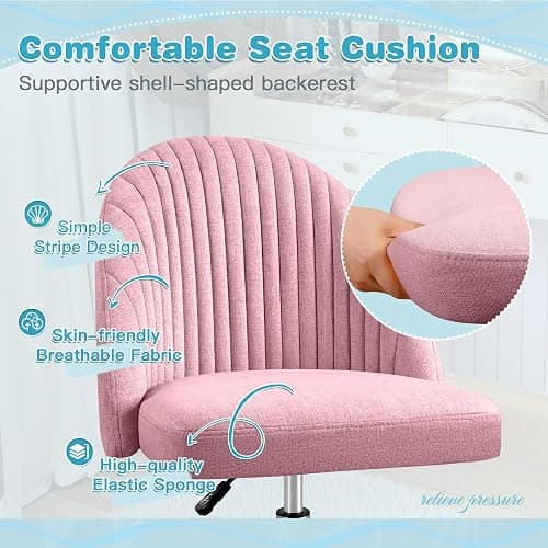 Furniwell Office Chair Armless Cute Desk Chair Modern Adjustable Swivel Vanity Task Computer Chair Home Office Desk Chairs with Wheels (Fabric, Pink) thumbnail 5