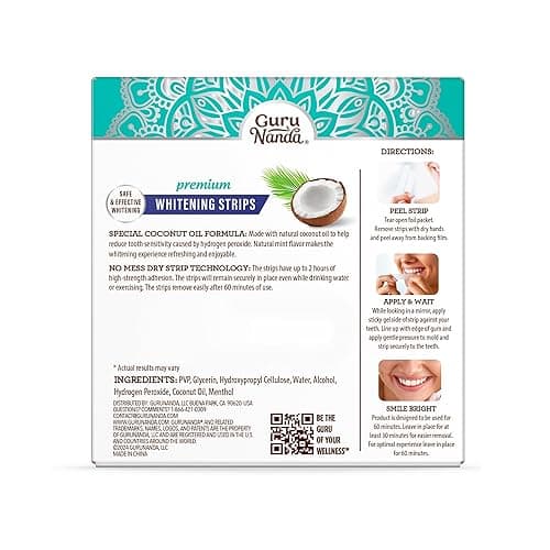GuruNanda Teeth Whitening Strips - 16-Day Treatment with Non-Slip, Dry Strip Technology - Whitening Designed with Care for a Brighter Smile - 32 Count (Pack of 1) thumbnail 8