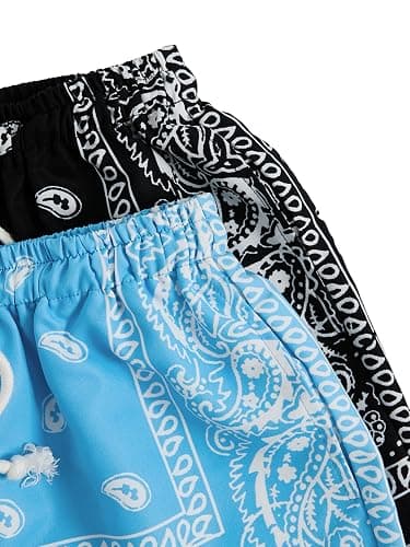Floerns Boy's 2 Pcs Bandana Shorts Boho Paisley Graphic Print Drawstring Waist Summer Beach Drip Shorts with Pockets thumbnail 5