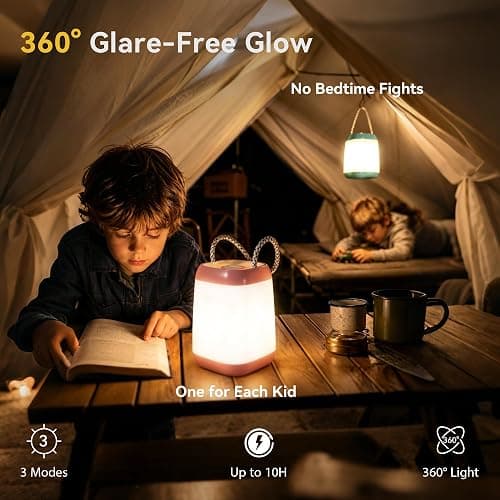 HOKOILN 2-Pack LED Camping Lights Battery Powered Portable Tent Lantern | 3 modes, portable night light, battery powered, tent, hiking, emergency, backpacking, indoor, outdoor Reading thumbnail 3