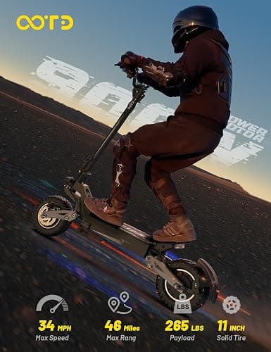 T10 Electric Scooter for Adults, 48V 18AH Battery Up to 46 Miles Long Range & Powerful Motor, 34 MPH Max Speed, 11 Inch All-Terrain Tires Folding Commuter E Scooter with Dual Suspension & LCD Display thumbnail 2