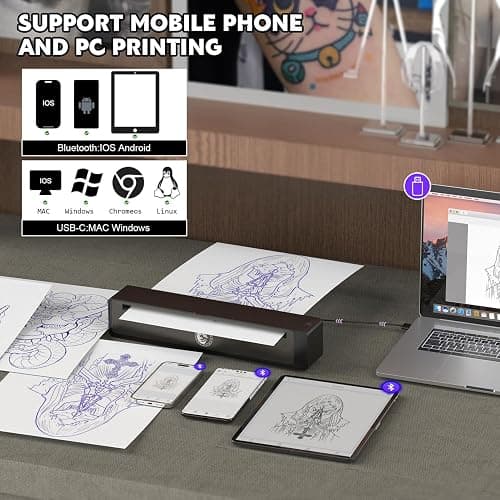 Wormhole Tattoo Stencil Printer Wireless Bluetooth 2,500mAh Battery Portable Tattoo Printer Compatible with Phone & PC for Artists and Beginners - Dark Gray thumbnail 3