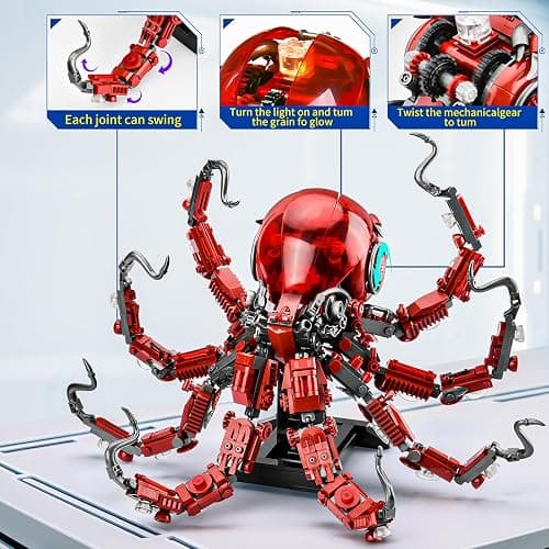 XITALAXU Mechanical Octopus Building Sets for Adult, Ocean Animal Collection Toy with Display Stand and Light, Home Office Decor and Idea Gift for Teen 14+(882PCS) thumbnail 4