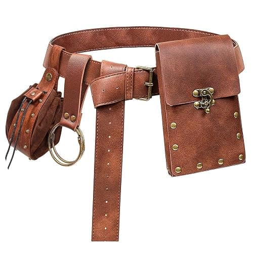 Renaissance Belt Pouch Coin Purse Skirt Hike Set Medieval Festival Costume Halloween Accessories Casual Fanny Pack Waist Bag (2Pouch-Brown) - Image 1