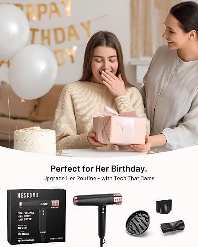 MESCOMB Dual Voltage Ionic Hair Dryer with Diffuser - 1875W High-Speed Blow Dryer for Women, Fast Drying, No Heat Damage, Low Noise, Lightweight, European Travel 110V-120V/220V-240V, Gifts for Women thumbnail 9