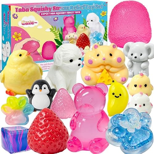15pcs Taba Squishy Toys Kit, Squishies Fidget Toys for Kids & Adults with Box,Stress Relief Toys Classroom Party Favors for Kids 4-8 8-12, Sensory Fidget Birthday Easter Gifts Easter Basket Stuffers - Image 1