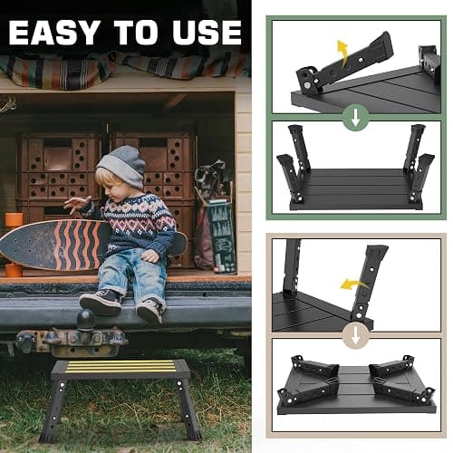 DEPSUNNY Adjustable Height Aluminum RV Step, Stable Foldable Platform Step Stool, Supports Up to 1,000 lb, Non-Slip Rubber Feet and Platform Mat, Easy to Carry (Black) thumbnail 6